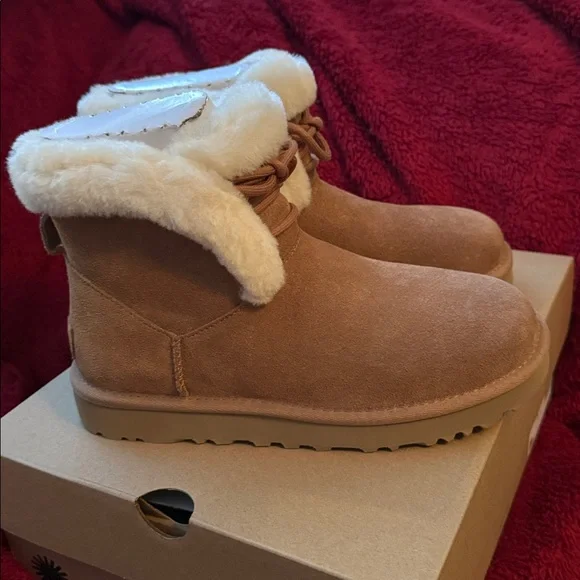 UGG Classic Mini Posy Boots in Tan - Picture 3 of 8